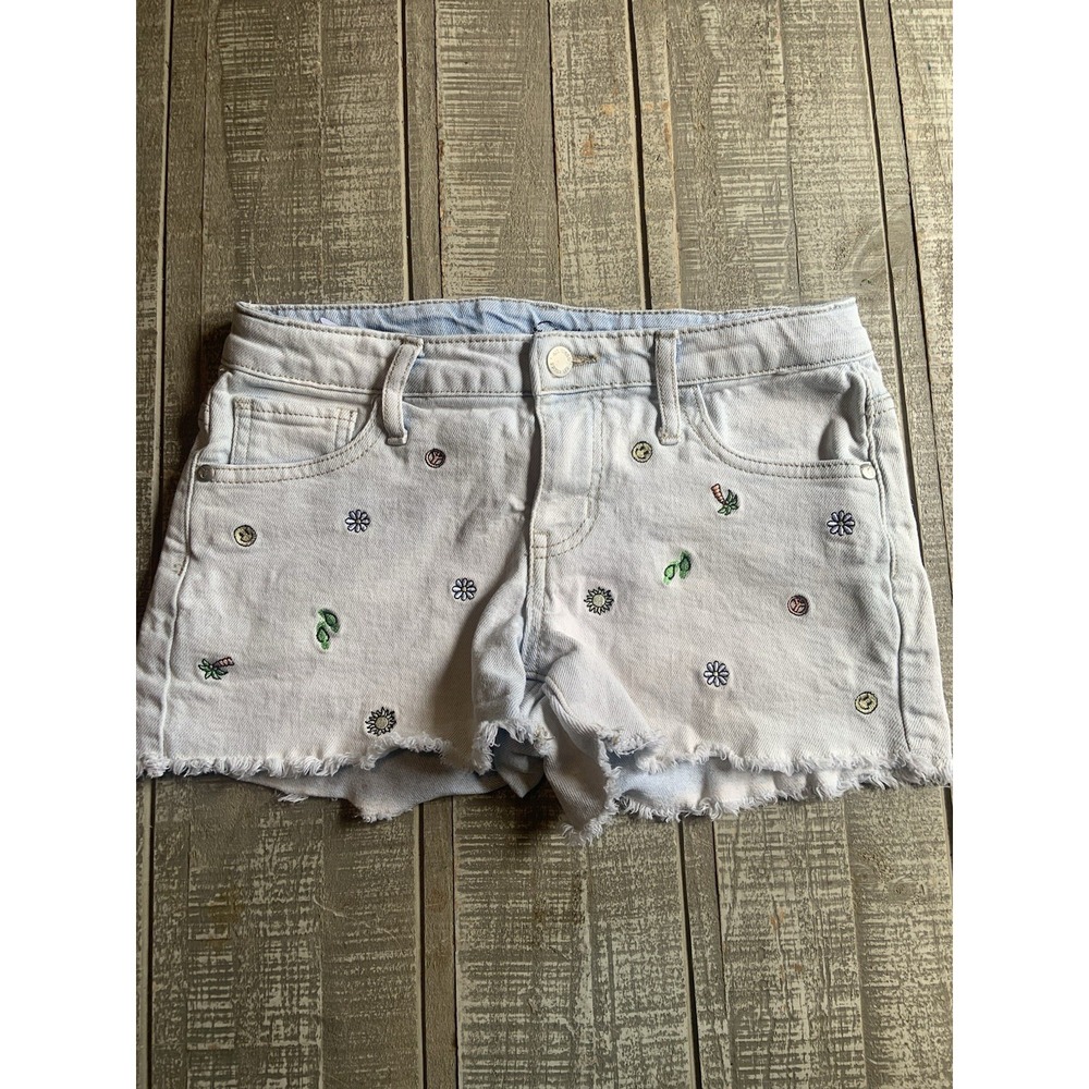 Art Class Girls Embroidered Flowers Summer Jean Shorts Size XL 14-16 Light Wash